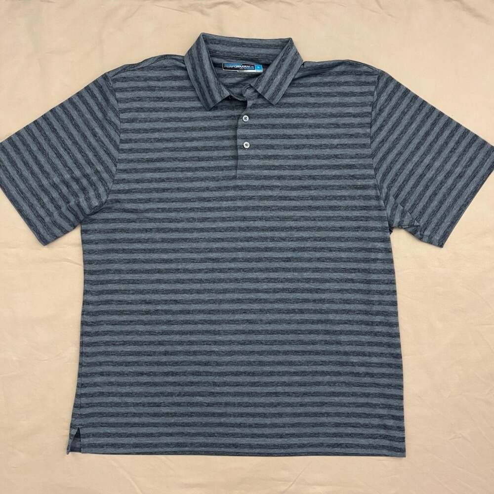 Roundtree & Yorke Performance Men’s  Blue Striped Polo Shirt Size Large